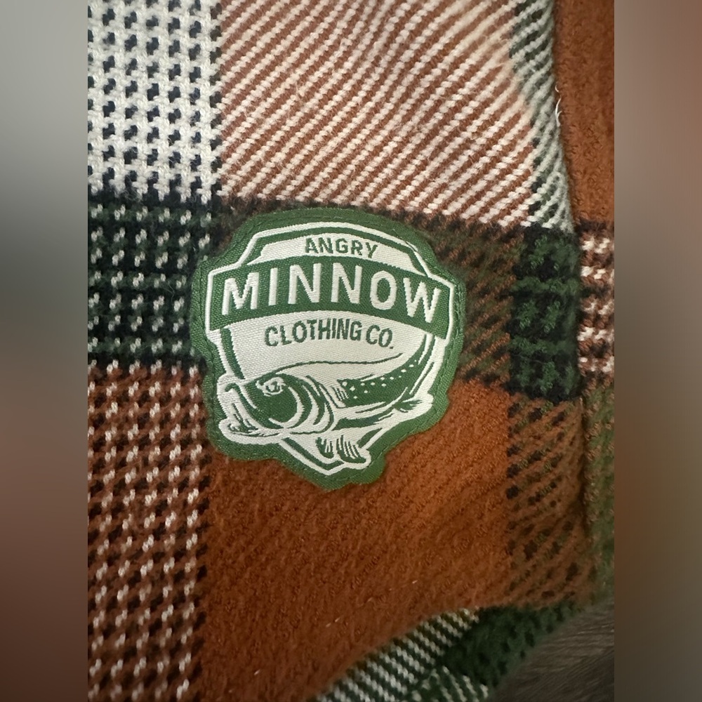Men’s Angry Minnow Hamm’s Beer Fishing Club Brown/ Green Plaid Flannel- 2XL - Picture 8 of 16